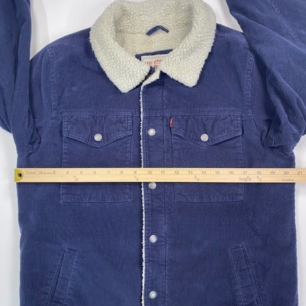 Levi Strauss Mens Navy Blue Corduroy Sherpa Lined Trucker Jacket Small S - Picture 7 of 12